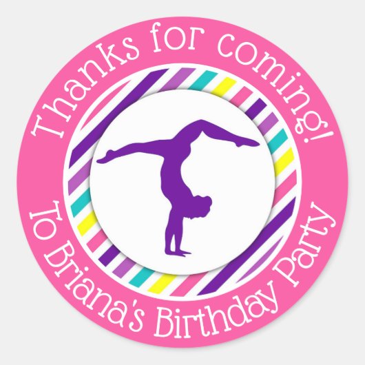 Gymnastics Party Favor Sticker for a Girl (Voorkant)