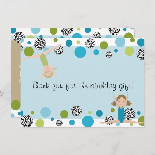 Gymnastics Party Flat Hartelijk dank, Aqua en Groe Bedankkaart (Voorkant / Achterkant)