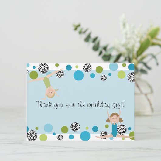 Gymnastics Party Flat Hartelijk dank, Aqua en Groe Bedankkaart (Staand voorkant)