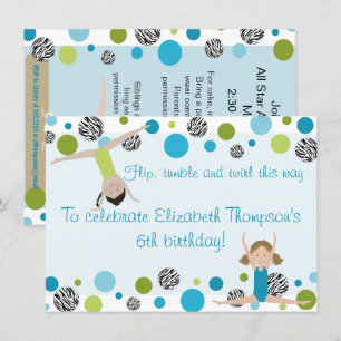 Gymnastics Party Invitation Black, Aqua en Green Kaart