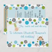 Gymnastics Party Invitation Black, Aqua en Green Kaart (Voorkant / Achterkant)