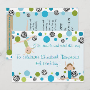 Gymnastics Party Invitation Black, Aqua en Green Kaart