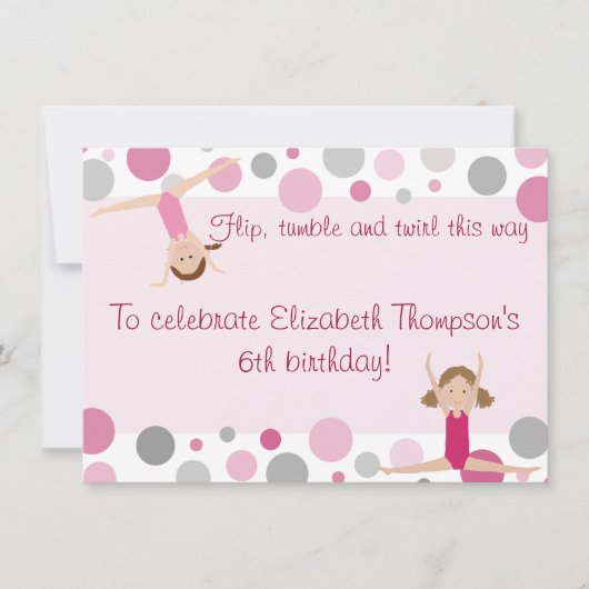 Gymnastics Party Invitation Pink and Grey Kaart (Voorkant)