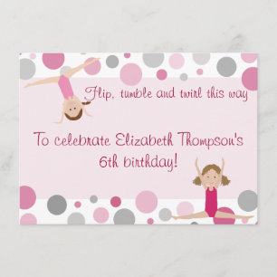 Gymnastics Party Invitation Pink and Grey Kaart