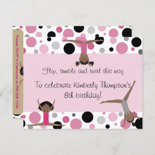 Gymnastics Party Invitation Pink, Grey & Black Kaart