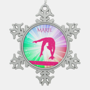 GYMNASTICS PEWTER SNOWFLAKE TREE ORNAMENT. TIN SNEEUWVLOK ORNAMENT