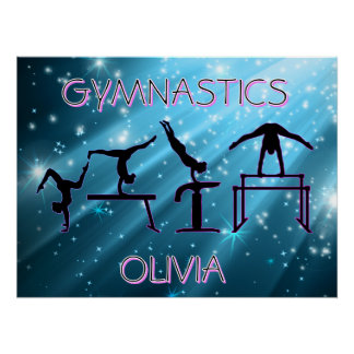 Gymnastics Poster Blue Starburst Gymnastics Pose