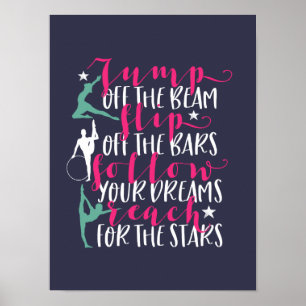 Gymnastics Quote Girl Gymnast Flip off the Bar Poster