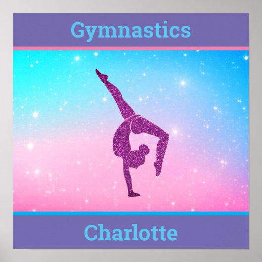 Gymnastics Sparkle Pastel Poster met haar naam (Voorkant)