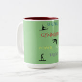 GYMNASTICS TWEE TELEFOONMOK IN SAGE/MAROON. TWEEKLEURIGE KOFFIEMOK (Voorkant links)