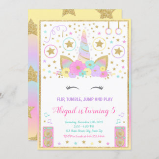 Gymnastics Unicorn Invitation Unicorn Kaart