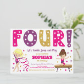 Gymnastiek 4e verjaardag uitnodiging | Hot Pink (Staand voorkant)