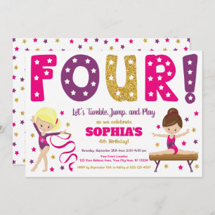 Gymnastiek 4e verjaardag uitnodiging   Hot Pink