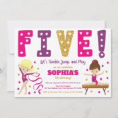 Gymnastiek 5e verjaardag uitnodiging | Hot Pink (Voorkant)