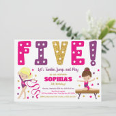 Gymnastiek 5e verjaardag uitnodiging | Hot Pink (Staand voorkant)