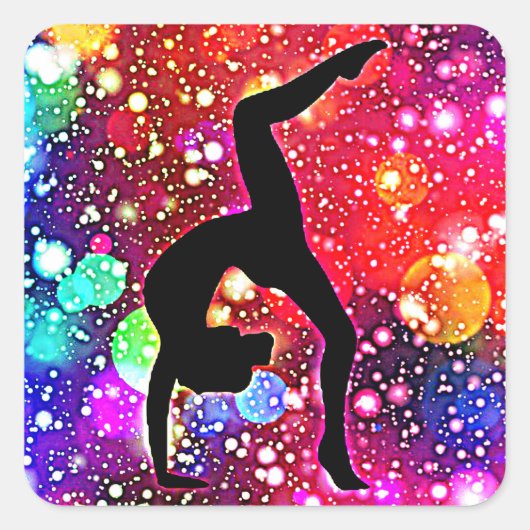 Gymnastiek Abstracte Bubble Dot Handstandaard Pose Vierkante Sticker (Voorkant)