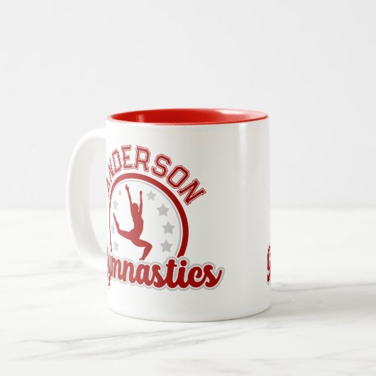 Gymnastiek ADD NAAM Gymnast Vault Floor Athlete Tweekleurige Koffiemok (Voorkant links)