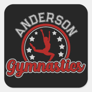 Gymnastiek ADD NAAM Gymnast Vault Floor Athlete Vierkante Sticker