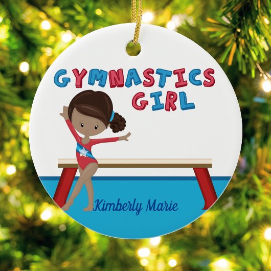 Gymnastiek African American Girl Custom Gymnast Keramisch Ornament