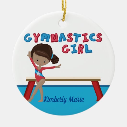 Gymnastiek African American Girl Custom Gymnast Keramisch Ornament (Voorkant)