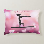 Gymnastiek Balans Beam Roze Harten Accent Kussen (Voorkant)