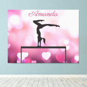 Gymnastiek Balans Beam Roze Harten Canvas Afdruk (Insitu (Houten vloer))