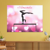 Gymnastiek Balans Beam Roze Harten Canvas Afdruk (Insitu (Woonkamer))