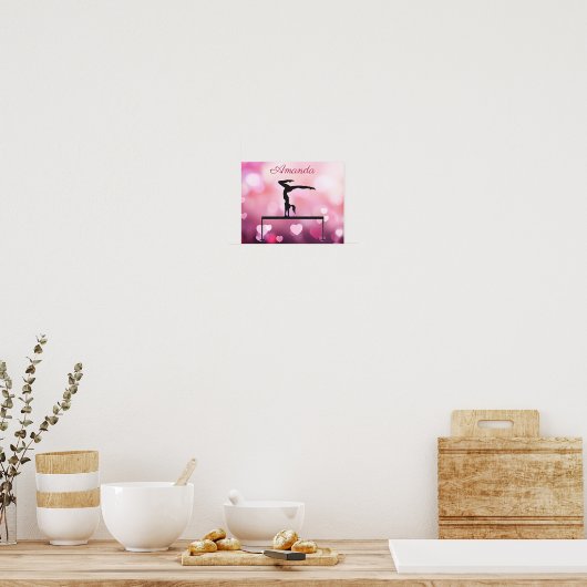Gymnastiek Balans Beam Roze Harten Poster (Keuken)