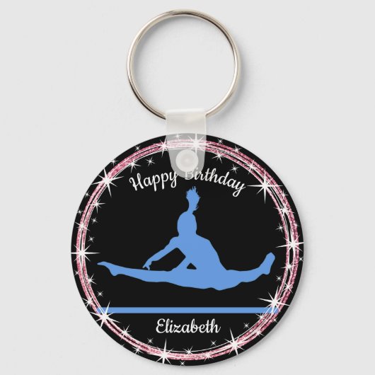 Gymnastiek Bars Birthday in Blue en Black Sleutelhanger (Voorkant)