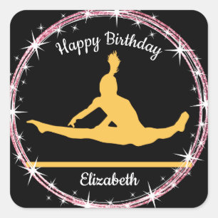 Gymnastiek Bars Birthday in Geel en Zwart Vierkante Sticker