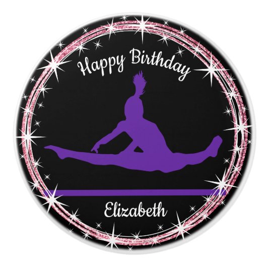Gymnastiek Bars Birthday in Paars en zwart Keramische Knop (Voorkant)
