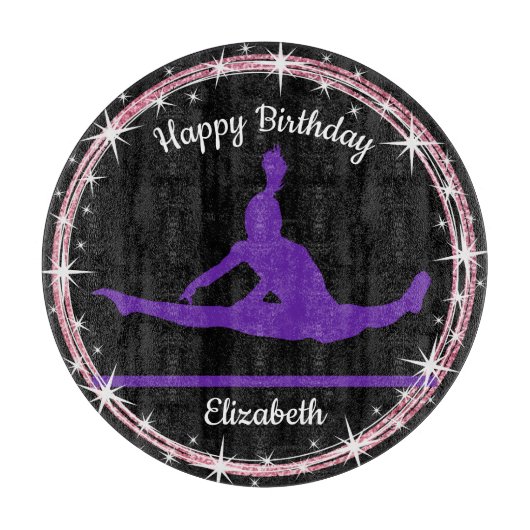 Gymnastiek Bars Birthday in Paars en zwart Snijplank (Voorkant)
