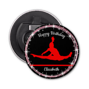 Gymnastiek Bars Birthday in rood en zwart Button Flesopener