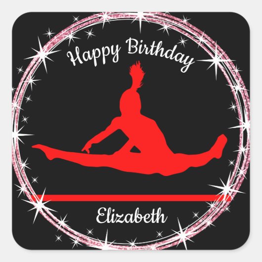 Gymnastiek Bars Birthday in rood en zwart Vierkante Sticker (Voorkant)