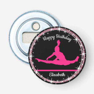 Gymnastiek Bars Birthday in roze en zwart Button Flesopener