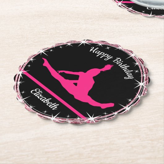 Gymnastiek Bars Birthday in roze en zwart Kartonnen Onderzetters (Gekanteld)