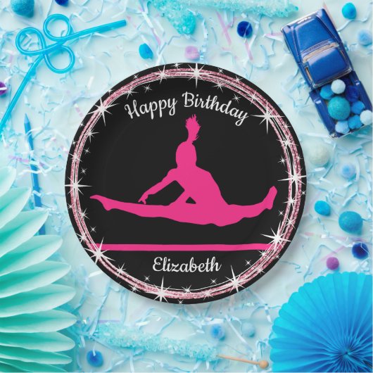 Gymnastiek Bars Birthday in roze en zwart Papieren Bordje (Feest)