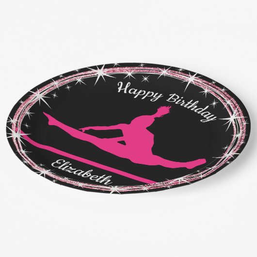 Gymnastiek Bars Birthday in roze en zwart Papieren Bordje (Gekanteld)