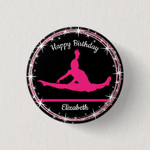 Gymnastiek Bars Birthday in roze en zwart Ronde Button 3,2 Cm