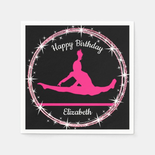 Gymnastiek Bars Birthday in roze en zwart Servet (Voorkant)