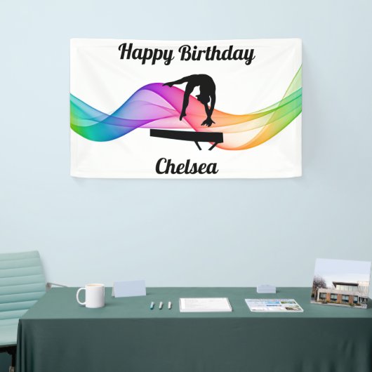 Gymnastiek Beam "Happy Birthday" Kleurrijke Wervel Spandoek (Beurs)