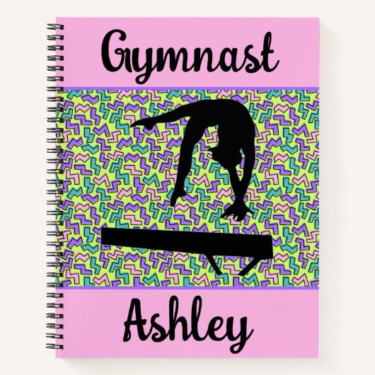 Gymnastiek Beam Meisje Groovy Retro Gepersonalisee Notitieboek (Voorkant)