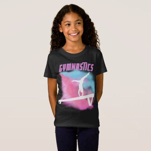 Gymnastiek Beam Roze en Blauwe Kleur Bomb T-shirt (Voorkant volledig)