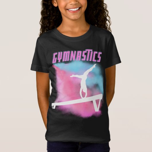 Gymnastiek Beam Roze en Blauwe Kleur Bomb T-shirt (Voorkant)