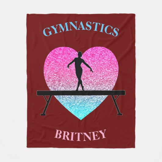 Gymnastiek Beam Sparkle Heart Burgundy Fleece Deken (Voorkant)