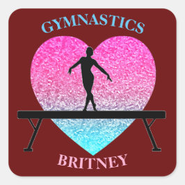 Gymnastiek Beam Sparkle Heart Burgundy Vierkante Sticker