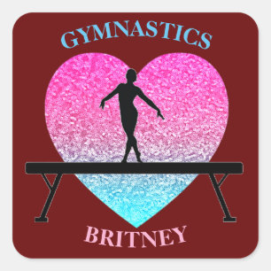 Gymnastiek Beam Sparkle Heart Burgundy Vierkante Sticker