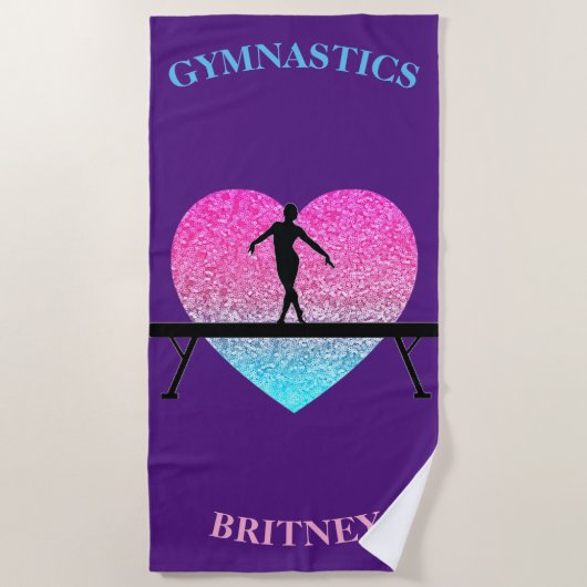 Gymnastiek Beam Sparkle Heart Paarse Beach Towel Strandlaken (Voorkant)