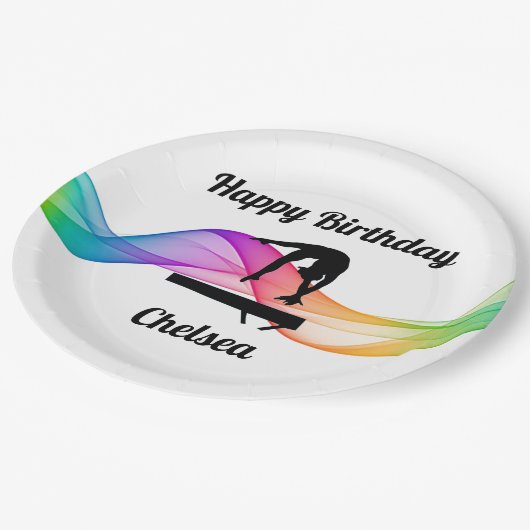 Gymnastiek Beam Swirl Happy Birthday Paper Borden Papieren Bordje (Gekanteld)