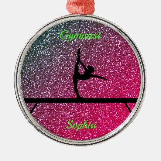 Gymnastiek Beam Watermelon Sparkle Metalen Ornament (Voorkant)